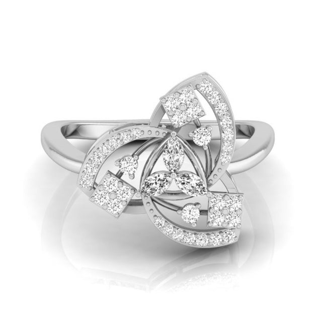 floral cocktail diamond ring in white gold