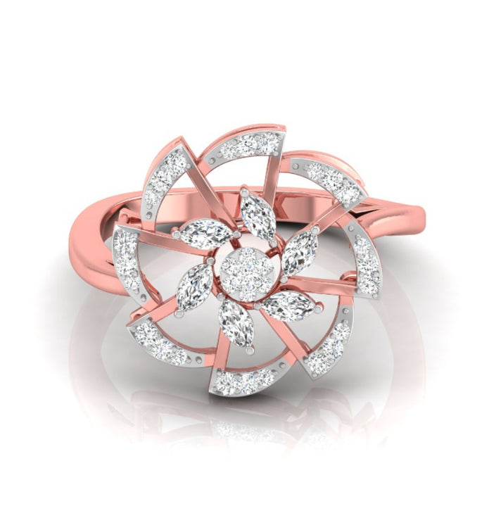 floral cocktail style diamond ring in rose gold