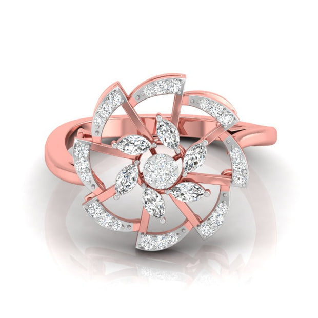 floral cocktail style diamond ring in rose gold