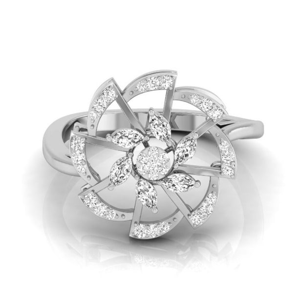 floral cocktail style diamond ring in white gold