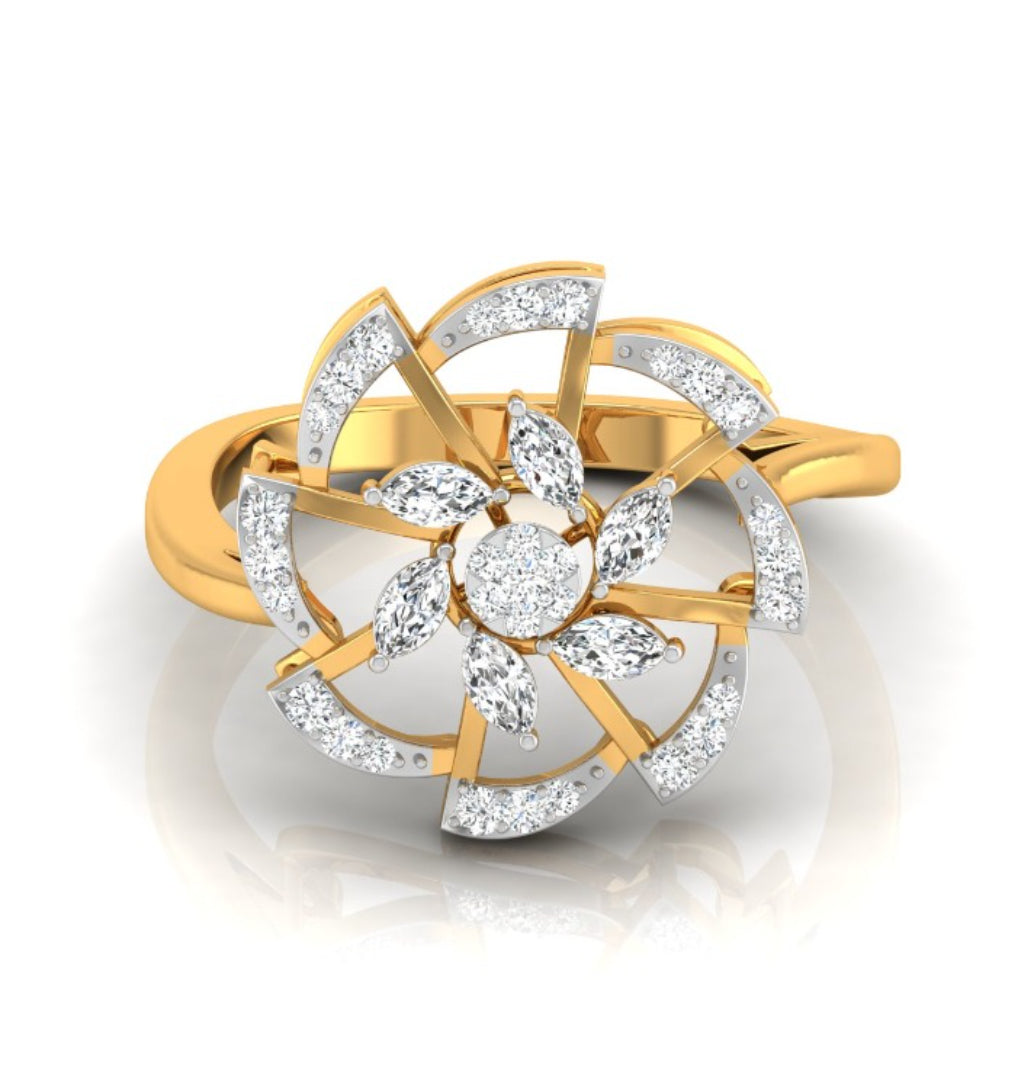 floral cocktail style diamond ring in yellow gold