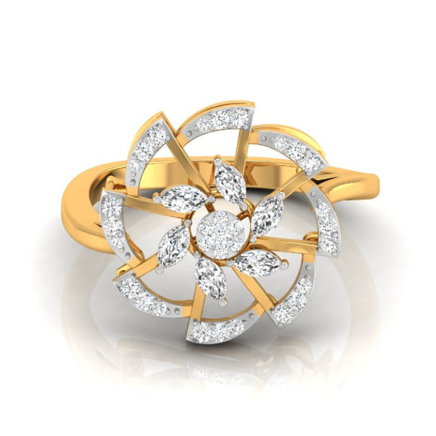 floral cocktail style diamond ring in yellow gold