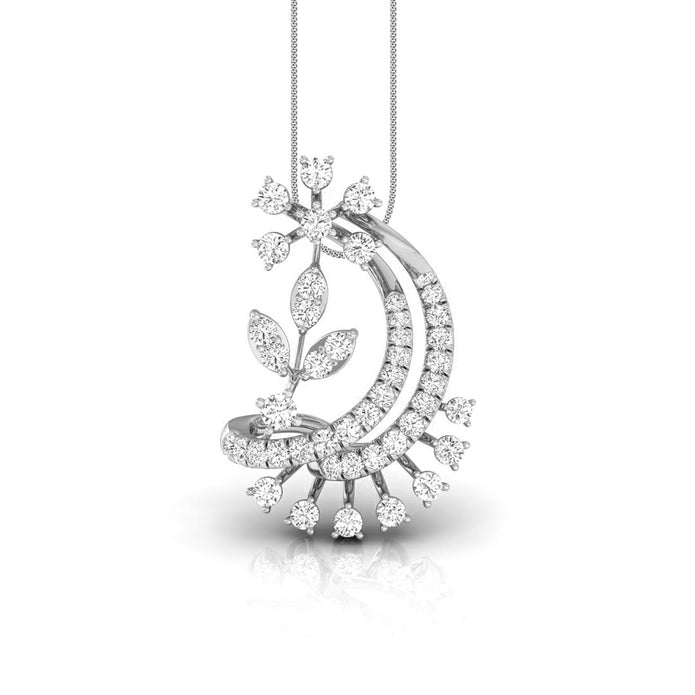 Floral Crescent Moon Lab-Grown Diamond White Gold Pendant Necklace
