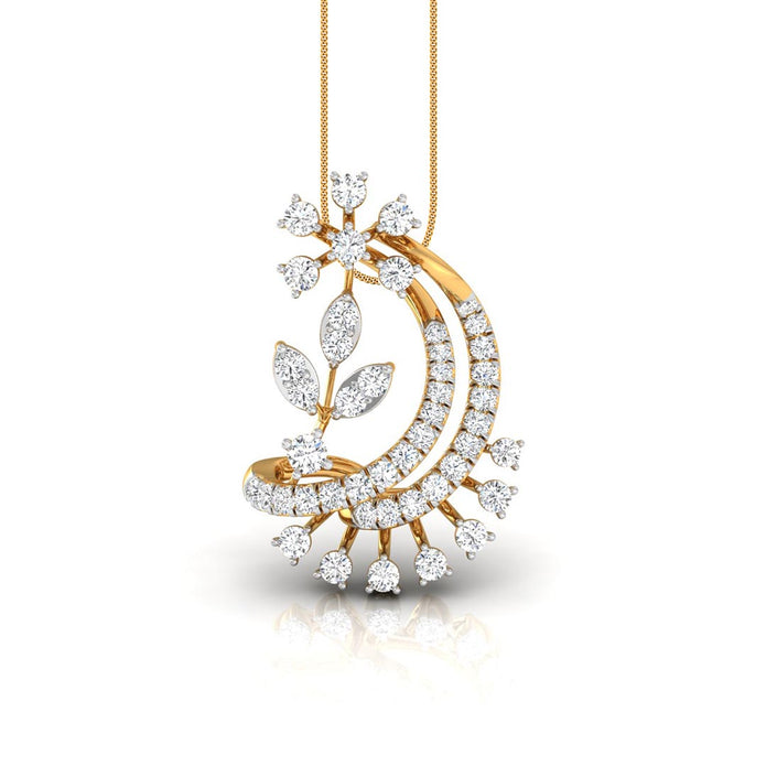 Floral Crescent Moon Lab-Grown Diamond Yellow Gold Pendant Necklace