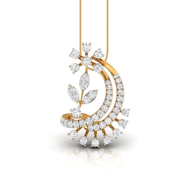 Floral Crescent Moon Lab-Grown Diamond Yellow Gold Pendant Necklace