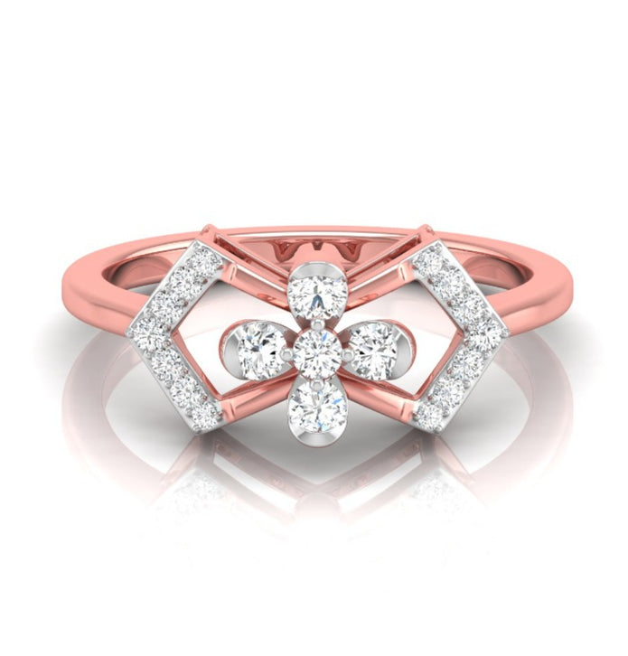 floral design round cut diamond ring in rose gold