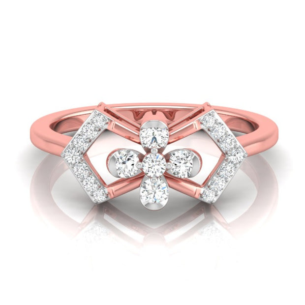 floral design round cut diamond ring in rose gold