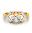 floral design round cut diamond ring in yellow gold