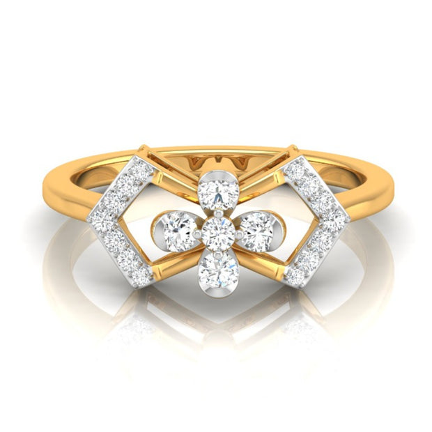 floral design round cut diamond ring in yellow gold