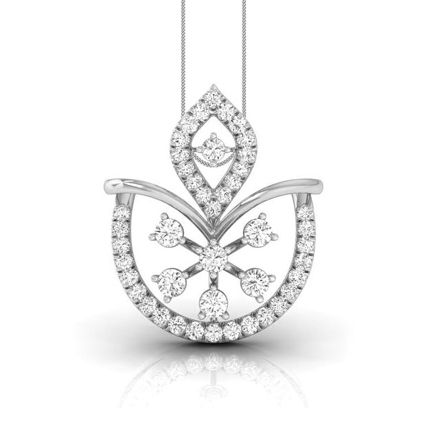 floral fan style lab-grown diamond pendant necklace in white gold
