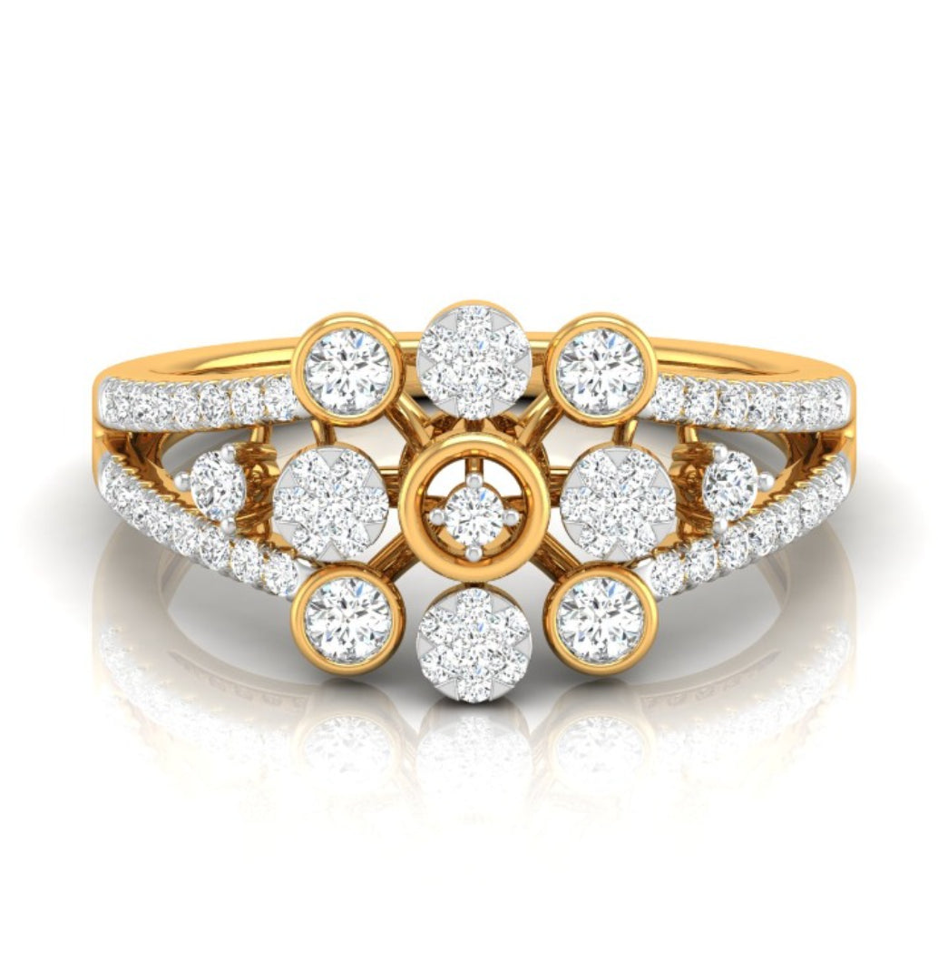 floral halo cocktail diamond ring in yellow gold