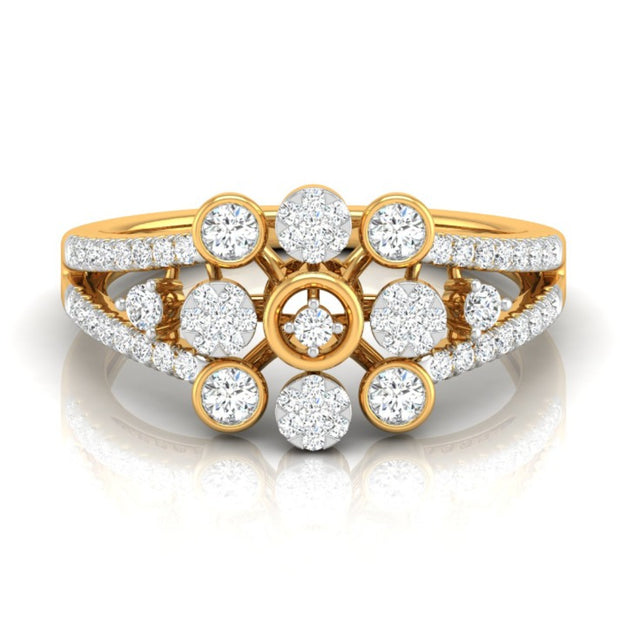 floral halo cocktail diamond ring in yellow gold