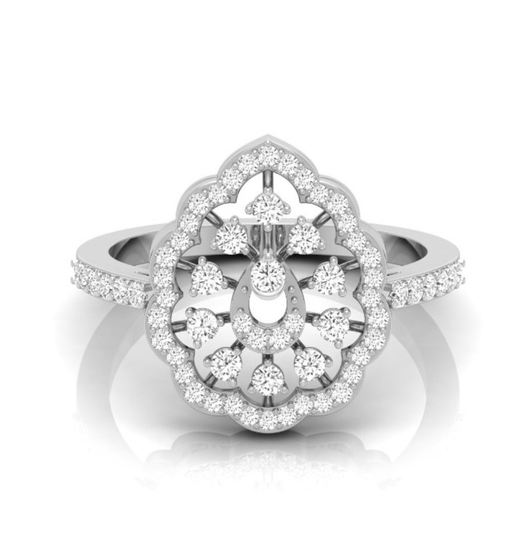 floral halo lab grown diamond white gold ring