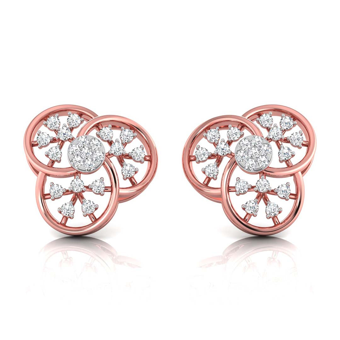 floral round diamond stud earrings in rose gold