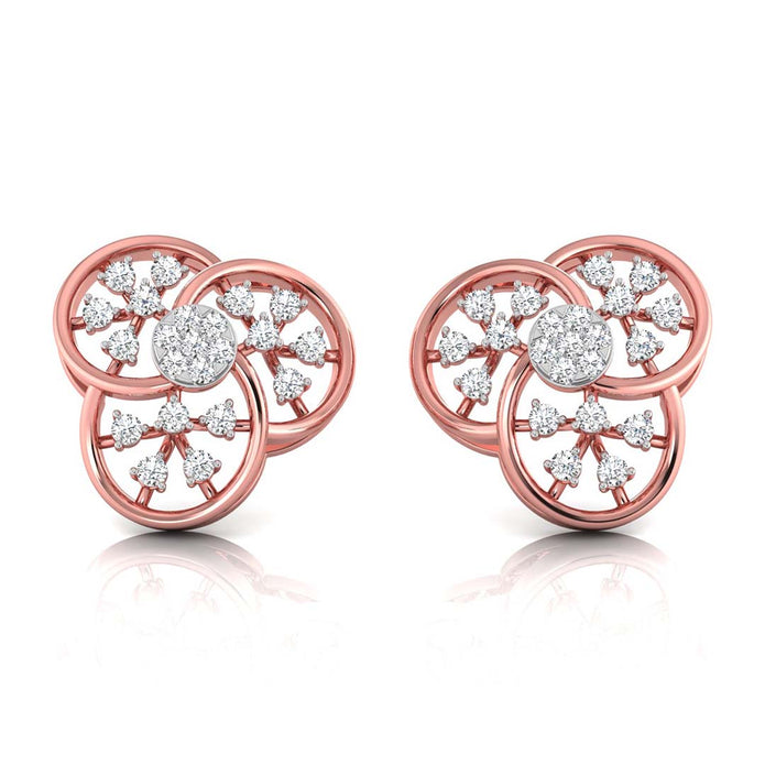 floral round diamond stud earrings in rose gold