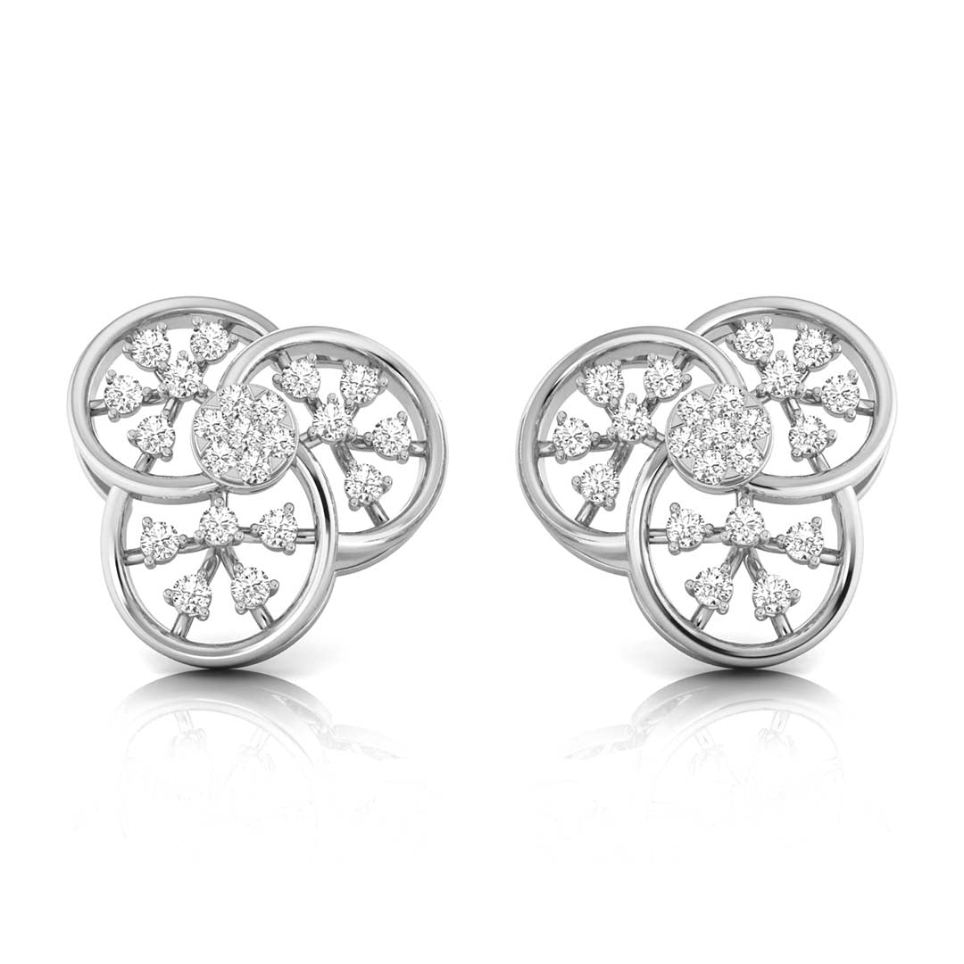 floral round diamond stud earrings in white gold