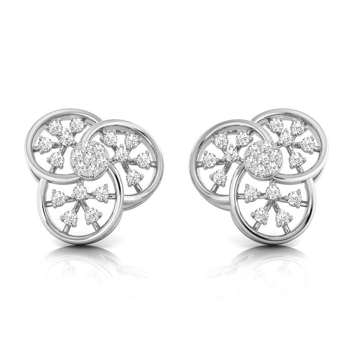 floral round diamond stud earrings in white gold
