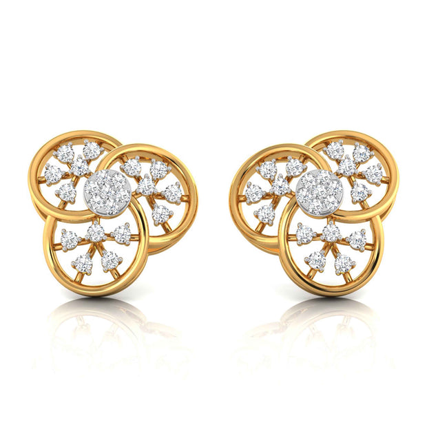 floral round diamond stud earrings in yellow gold