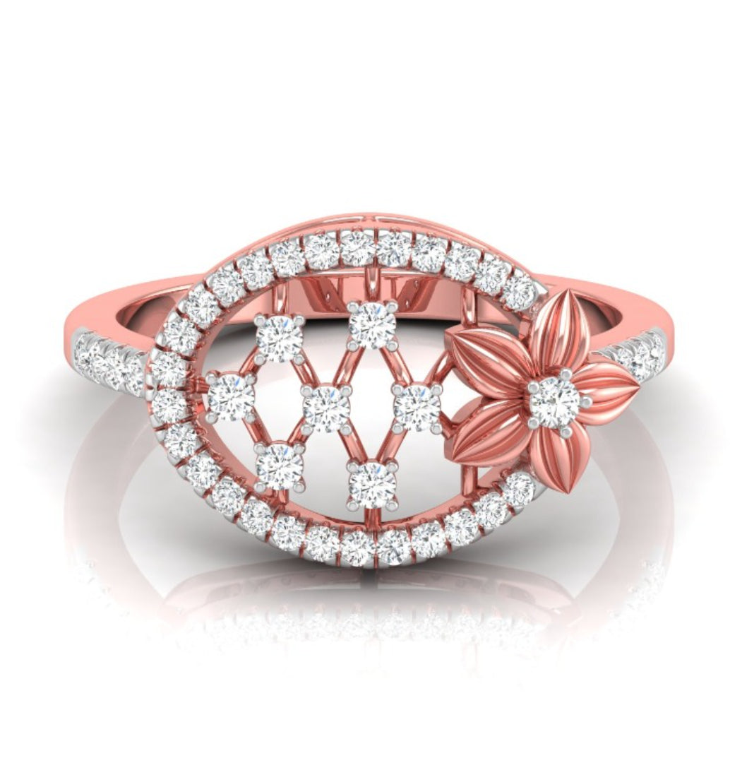 floral oval shape lab-grown diamond ring rose gold