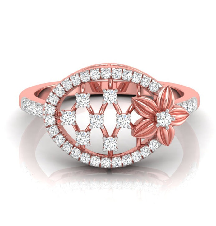 floral oval shape lab-grown diamond ring rose gold