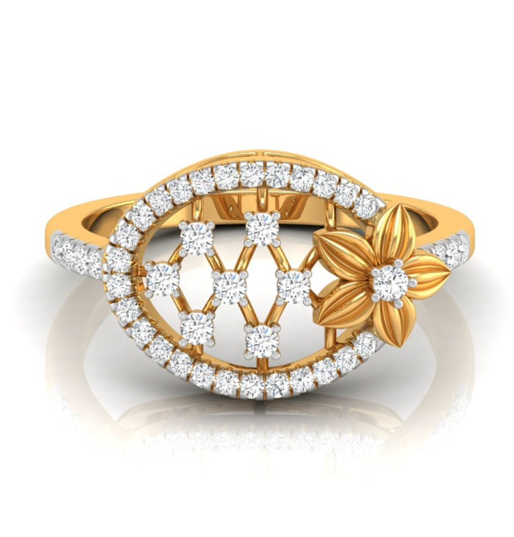 floral oval lab-grown diamond ring yellow gold