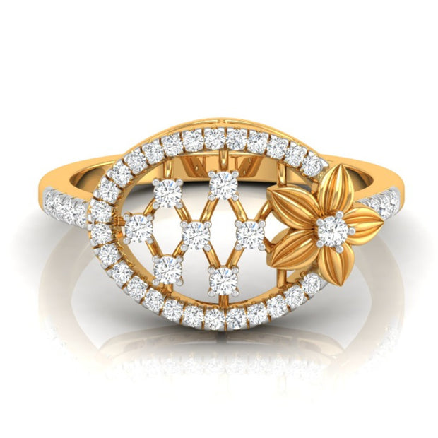 floral oval lab-grown diamond ring yellow gold
