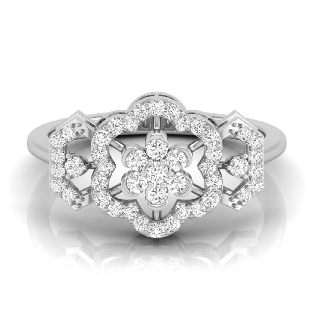 floral prong cluster diamond ring in white gold
