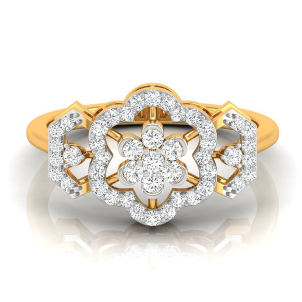 floral prong cluster diamond ring in yellow gold