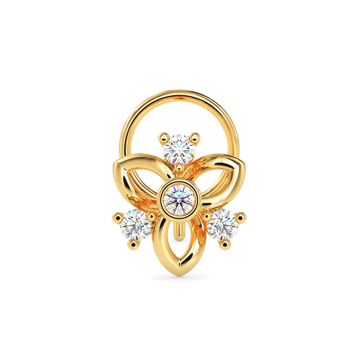 Yellow Gold Floral Round Bezel Lab-Grown Diamond Stud Nosepin