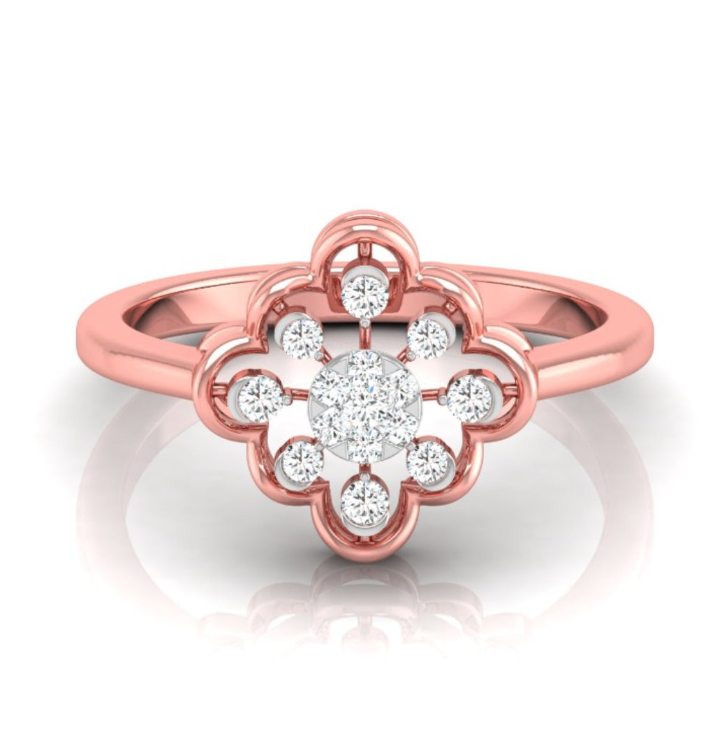 floral round cut cluster lab-grown diamond ring in rose gold