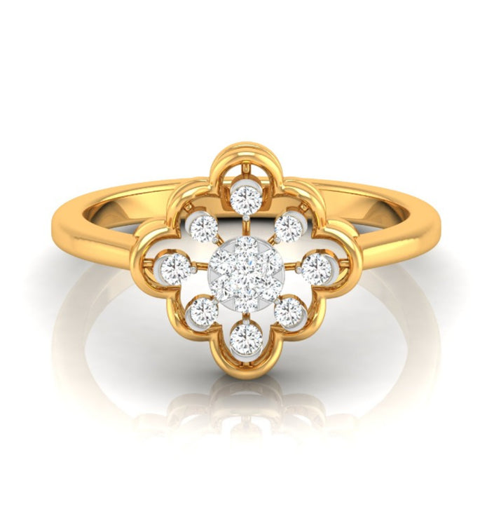 floral round cut cluster lab-grown diamond ring in yellow gold