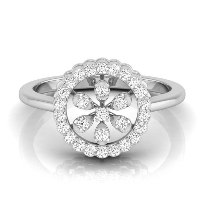 Floral Round Cut Halo Lab-Grown Diamond White Gold Ring