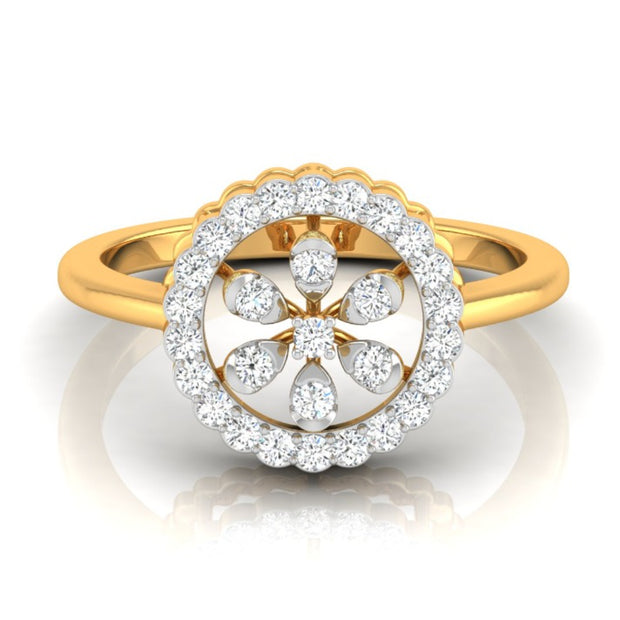 Floral Round Cut Halo Lab-Grown Diamond Yellow Gold Ring
