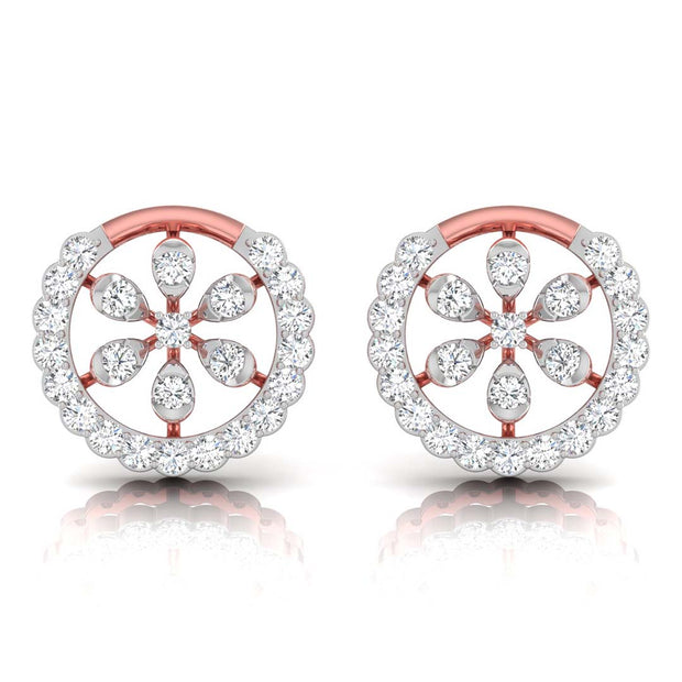 floral round diamond stud earrings in rose gold