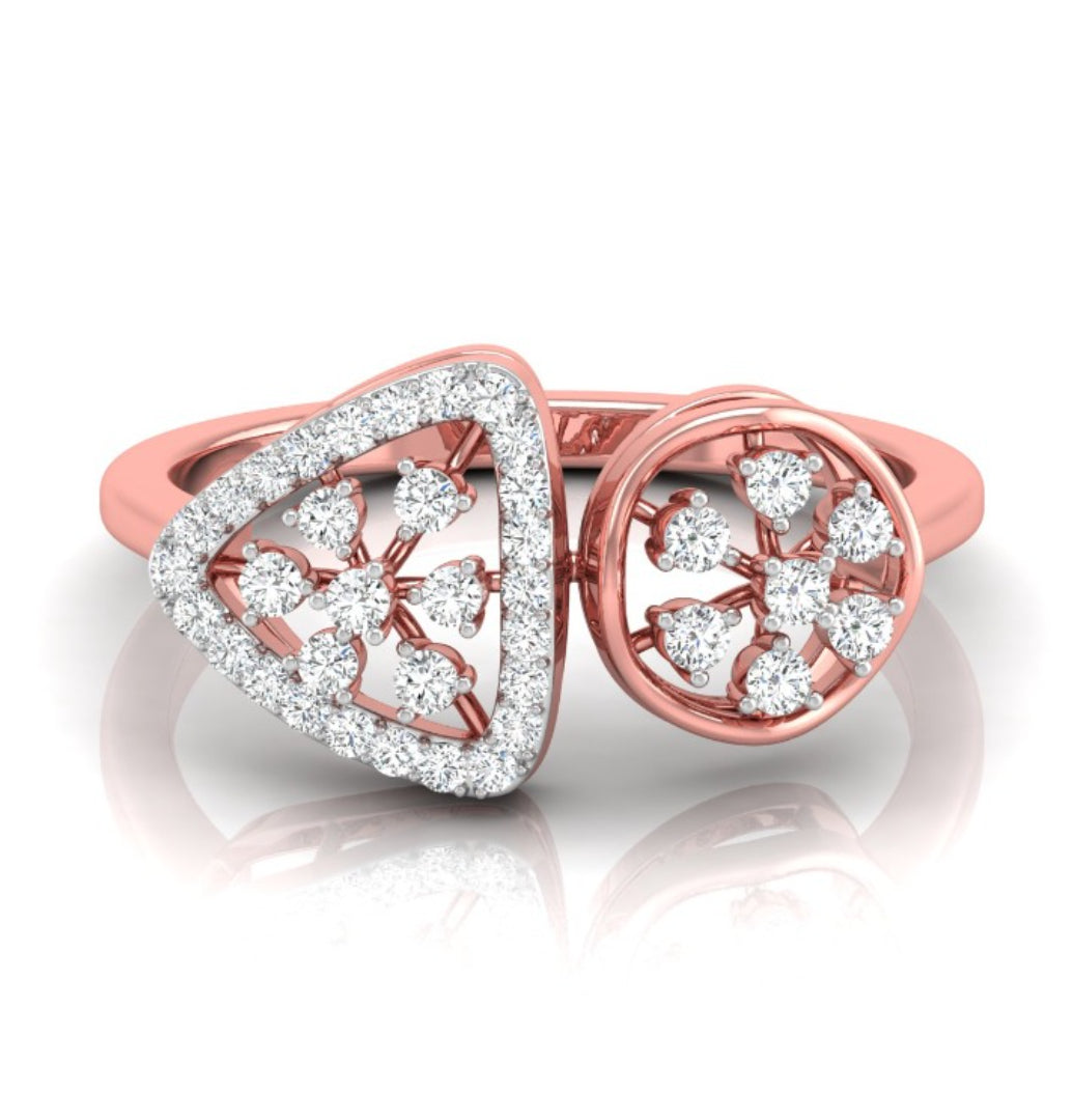 floral triangle circle diamond ring in rose gold