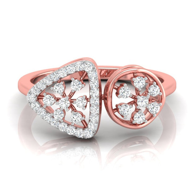 floral triangle circle diamond ring in rose gold