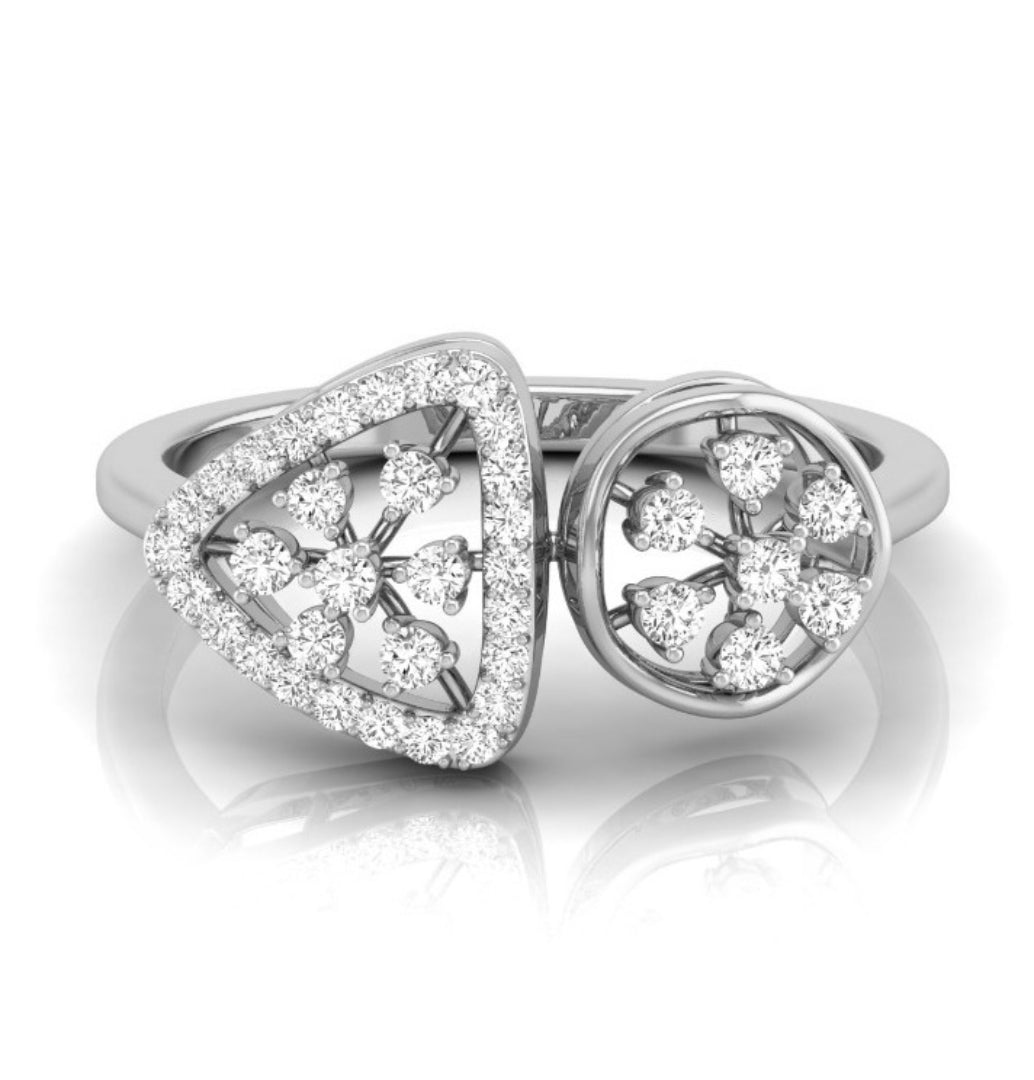 floral triangle circle diamond ring in white gold