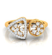 floral triangle circle diamond ring in yellow gold