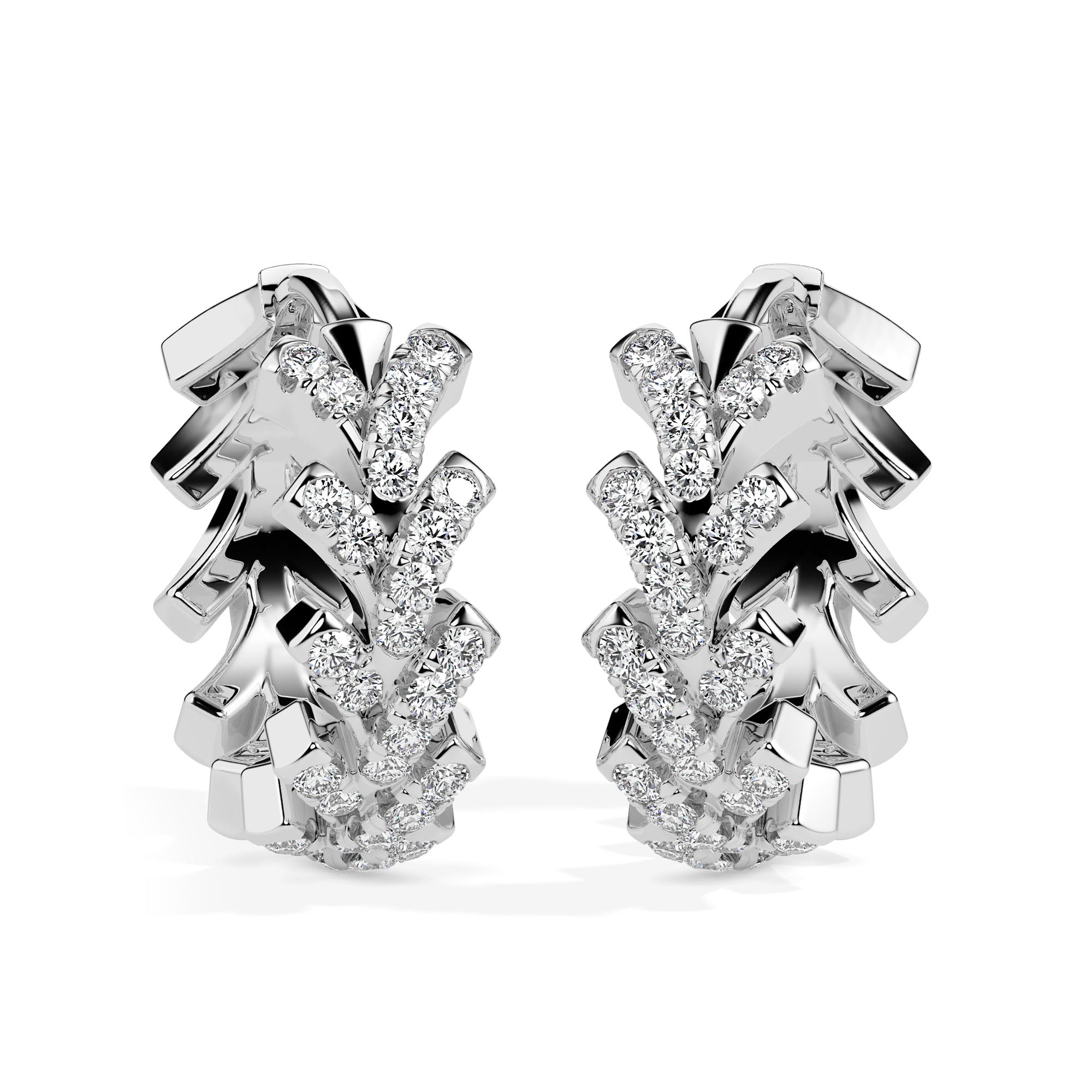 floral vine diamond hoop earrings in white gold