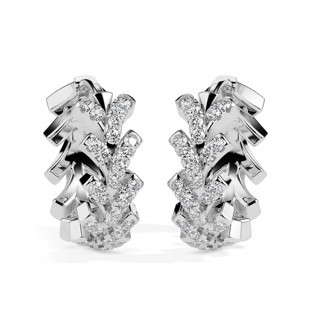 floral vine diamond hoop earrings in white gold