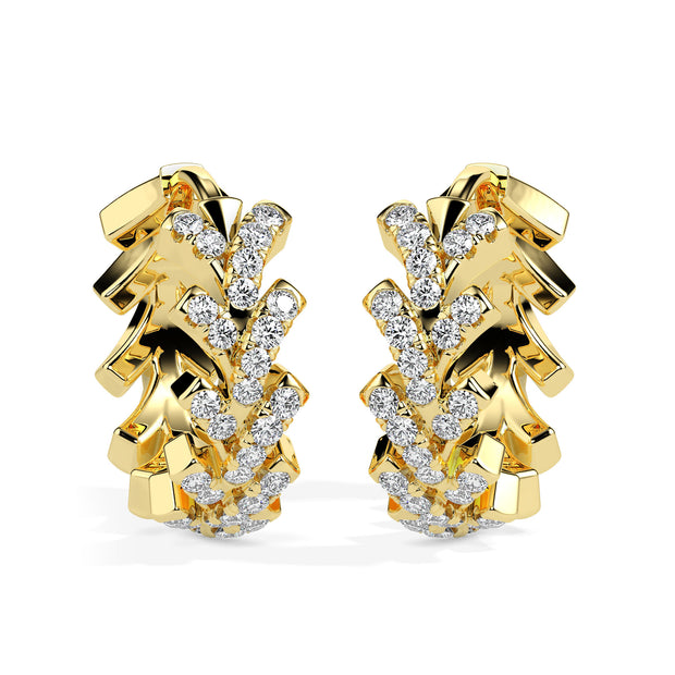 floral vine diamond hoop earrings in yellow gold