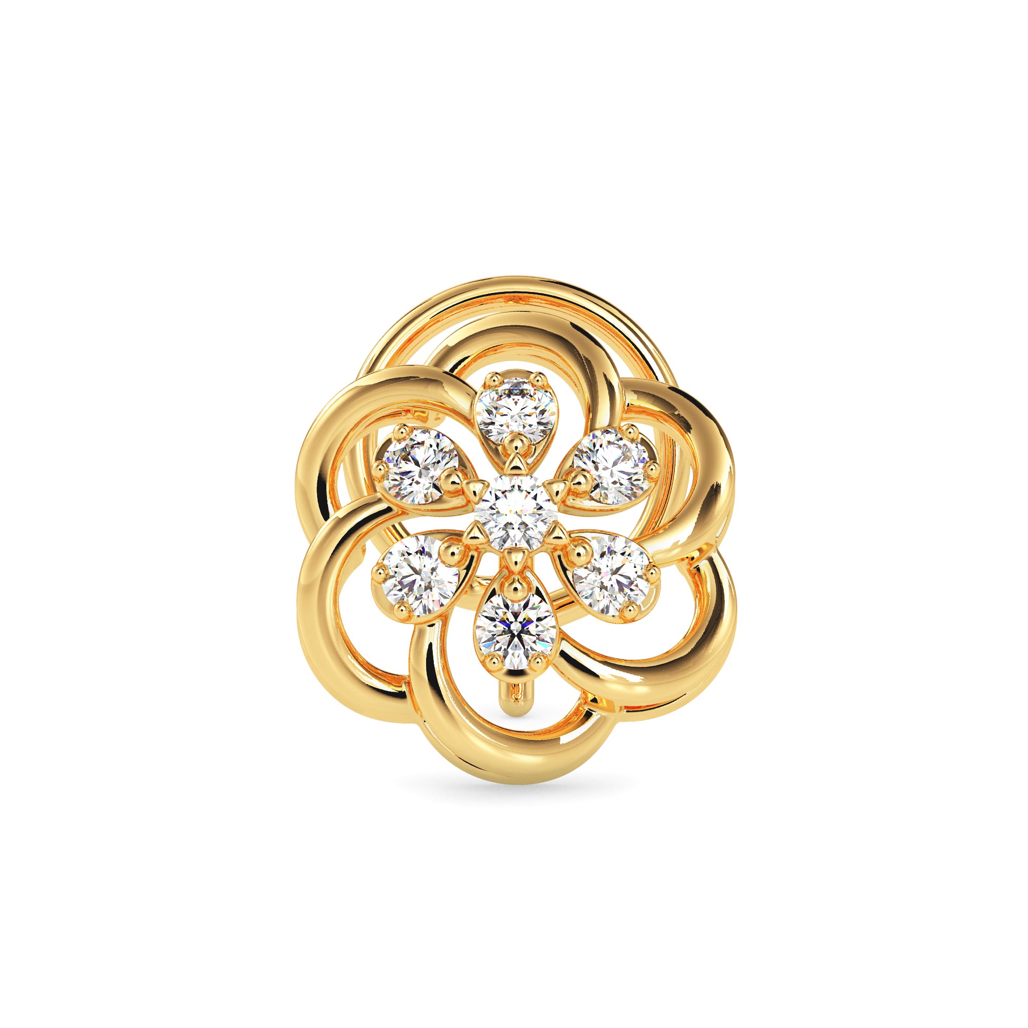 flower design lab-grown diamond nosepin in yellow gold
