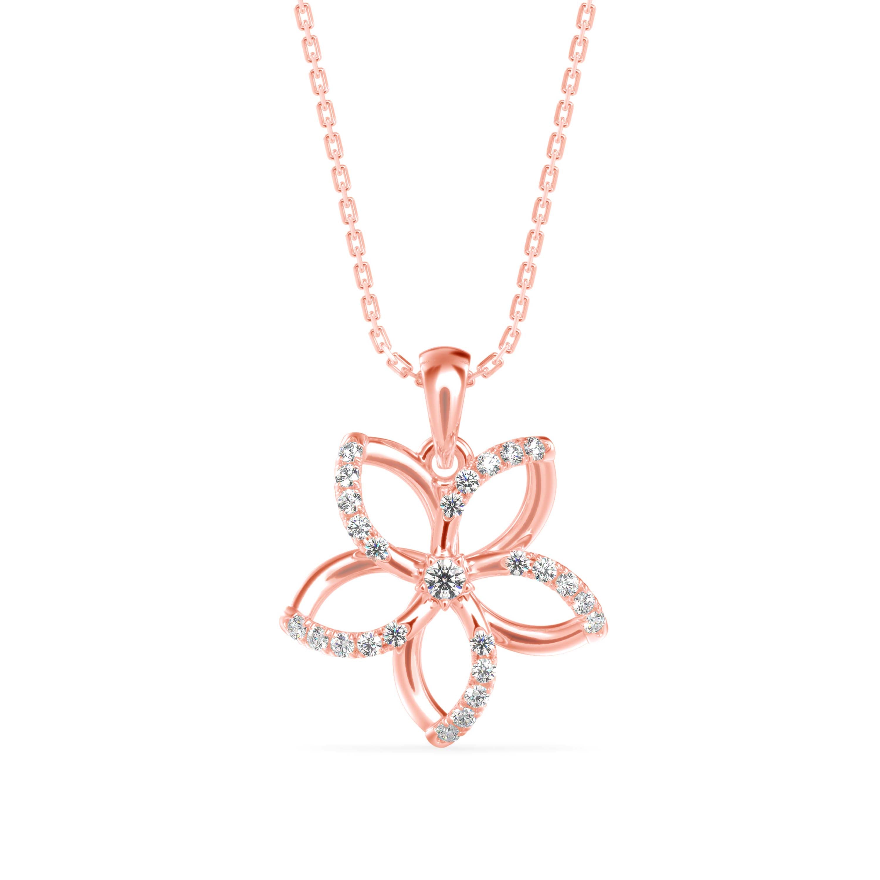 flower shape prong diamond pendant necklace in rose gold