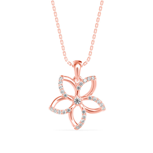 flower shape prong diamond pendant necklace in rose gold