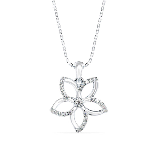 flower shape prong diamond pendant necklace in white gold