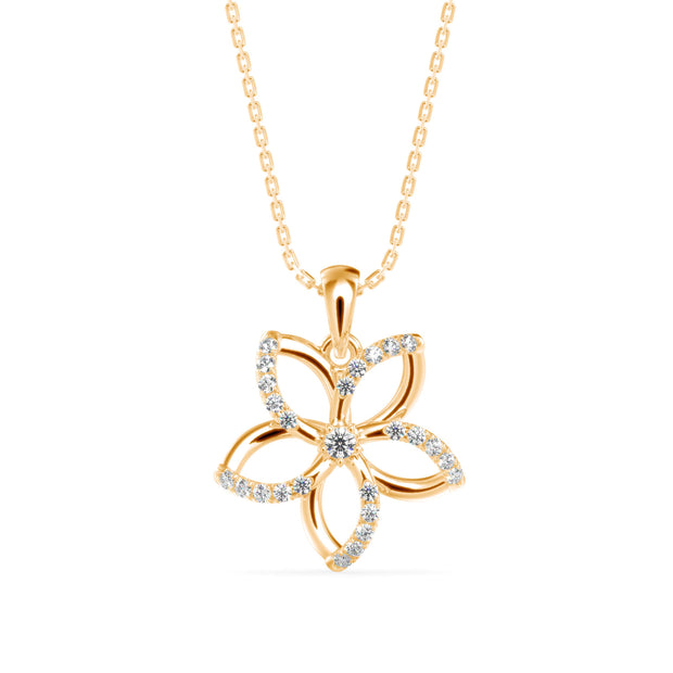 flower shape prong diamond pendant necklace in yellow gold