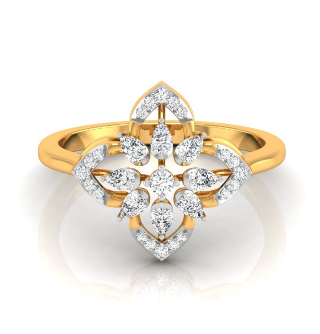 flower shape prong set lab-grown diamond ring yellow gold