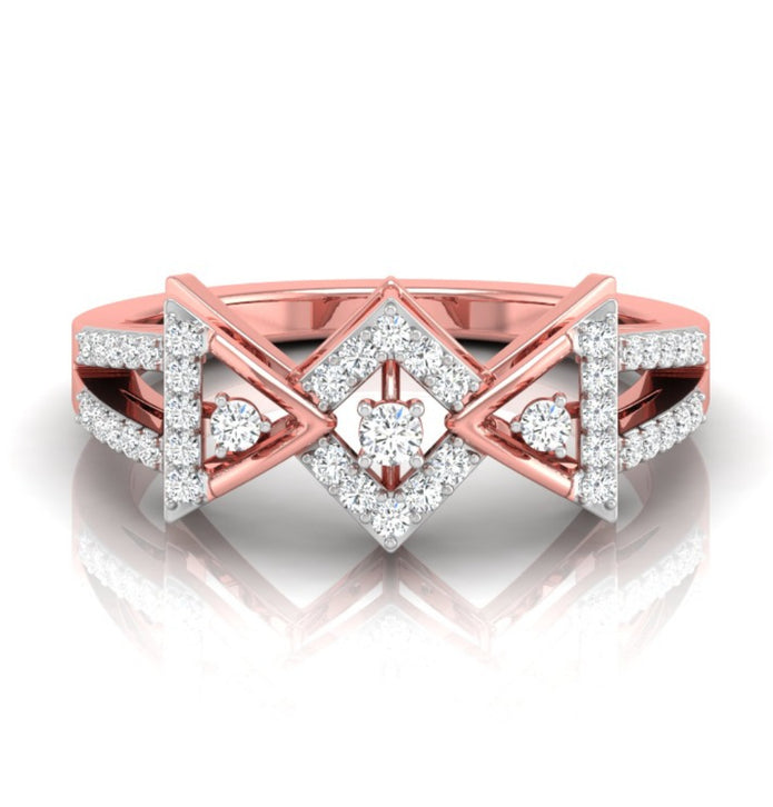 geometric cutwork round cut diamond ring in rose gold