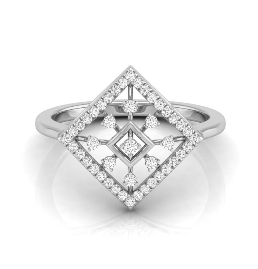 Geometric Round Cut Lab-Grown Diamond White Gold Ring