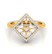geometric design round cut lab-grown diamond ring in yellow gold